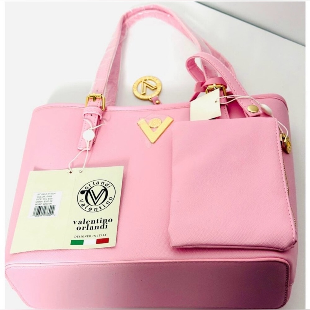 Valentino Orlandi Pink Small Tote with Gold Accents